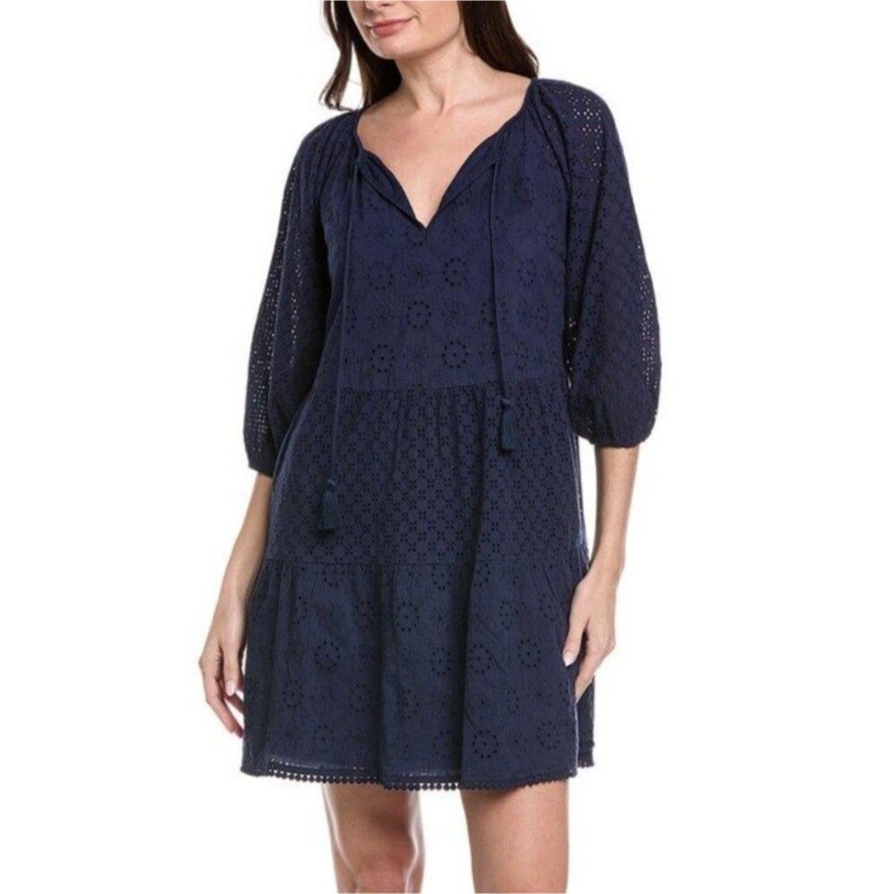 Tommy Bahama Dress Navy Blue Women Size L Harbour Raglan Sleeve Eyelet Cotton